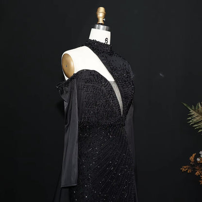 Wine Red One Shoulder Evening Dress with Overskirt SS019