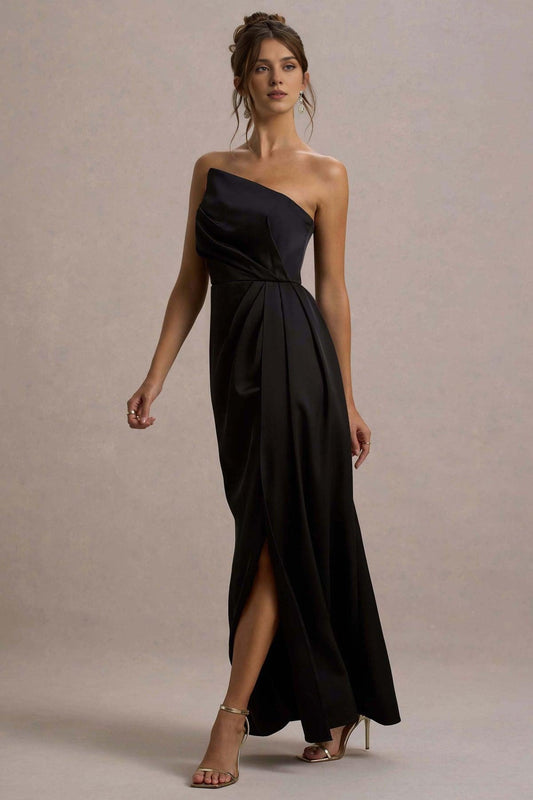 Dress Champagne Satin Strapless Draped Maxi Dress Prom Dress Strapless Mermaid Long Pleated Bridesmaid Dress