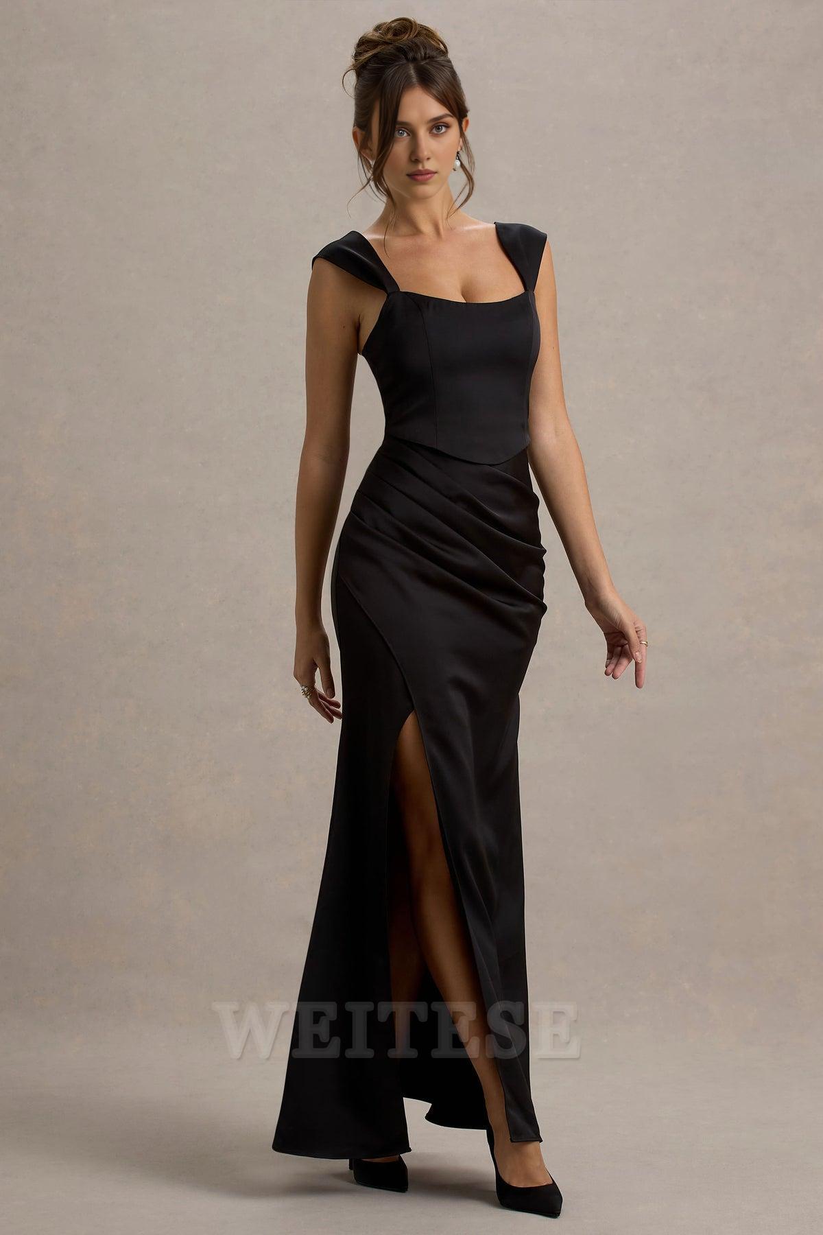 Dress Champagne Satin Corset Wrap Maxi Dress Bridesmaid Dress Floor Length Sweetheart Square Neck Prom Dress