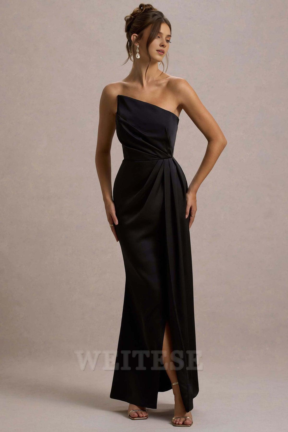 Dress Champagne Satin Strapless Draped Maxi Dress Prom Dress Strapless Mermaid Long Pleated Bridesmaid Dress