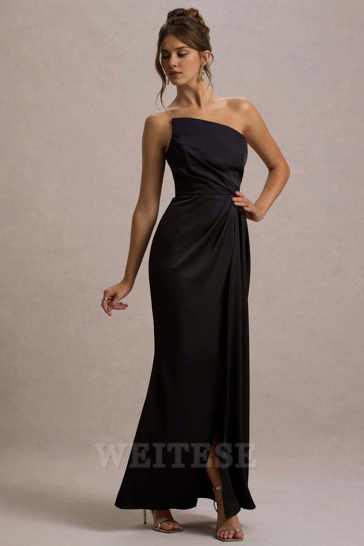 Dress Champagne Satin Strapless Draped Maxi Dress Prom Dress Strapless Mermaid Long Pleated Bridesmaid Dress