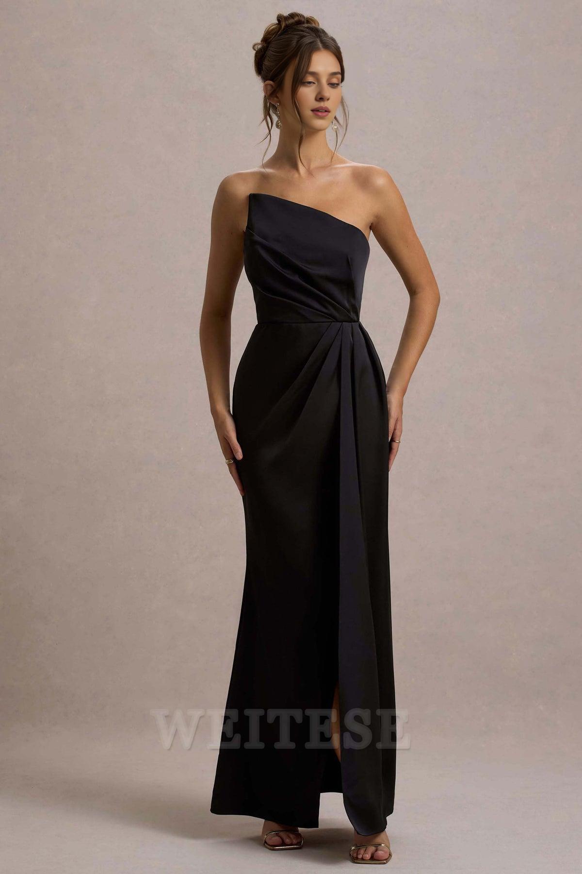 Dress Champagne Satin Strapless Draped Maxi Dress Prom Dress Strapless Mermaid Long Pleated Bridesmaid Dress