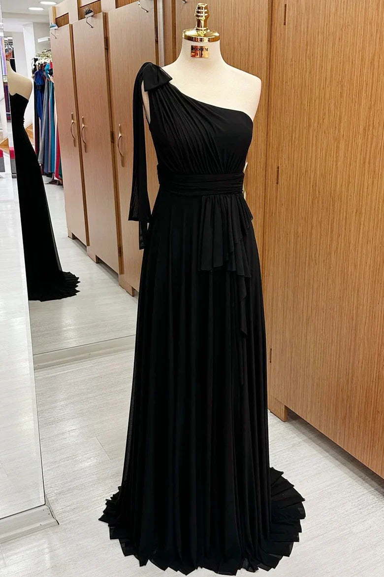 A-Line One-Shoulder Chiffon Bridesmaid Dress Prom Dress