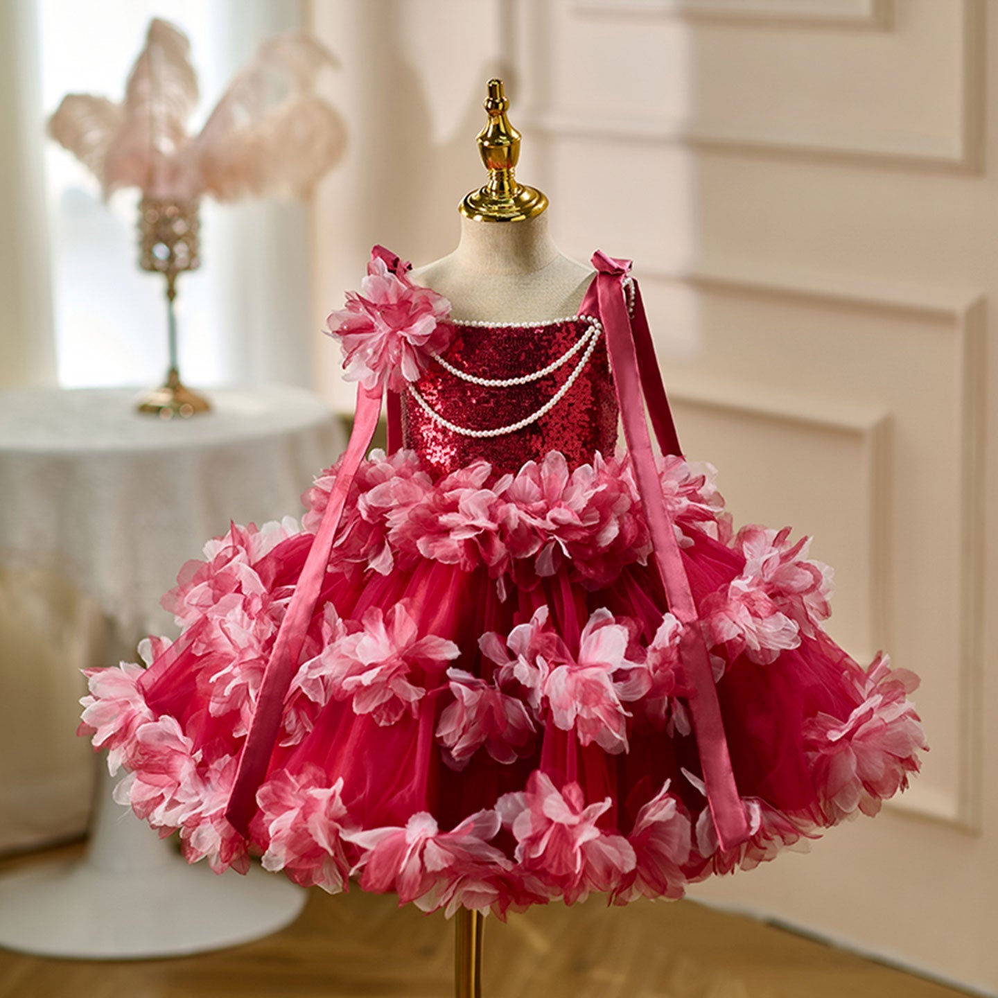 Luxury Knee Length Flower Girl Dress For Birthday Party Gown J428