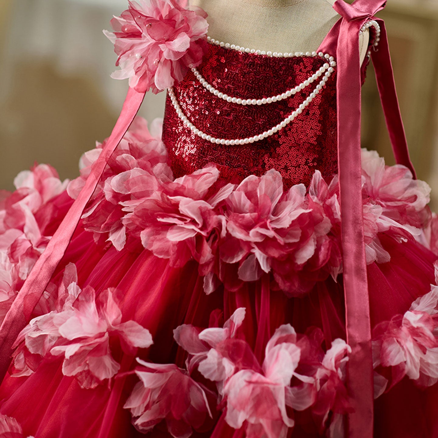 Luxury Knee Length Flower Girl Dress For Birthday Party Gown J428