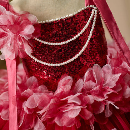 Luxury Knee Length Flower Girl Dress For Birthday Party Gown J428