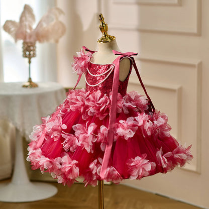 Luxury Knee Length Flower Girl Dress For Birthday Party Gown J428