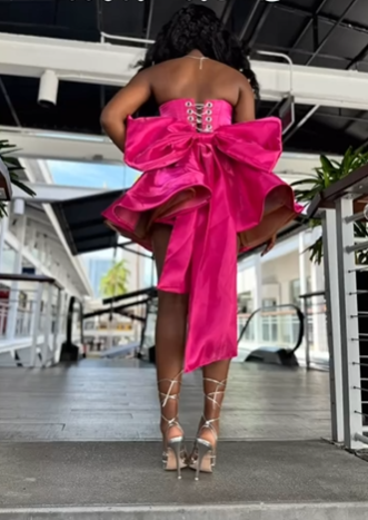 Gorgeous Hot Pink Satin Beaded Homecoming Dress Short Birthday Dress With Bow S488