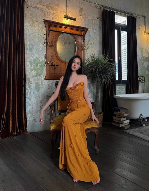 Charming Sheath Spaghetti Strap Flower Orange Tulle Long Party Dress Evening Dress SH3127