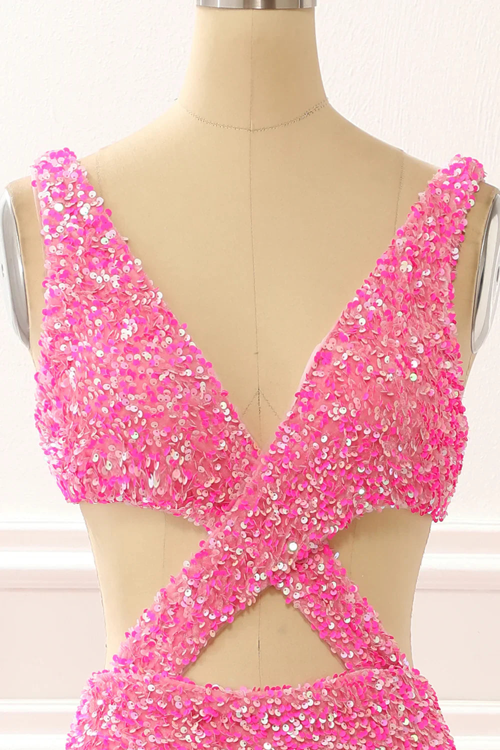 Mermaid Sparkly Hot Pink Prom Dress With Slit