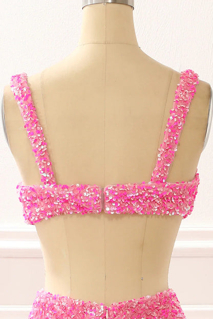 Mermaid Sparkly Hot Pink Prom Dress With Slit