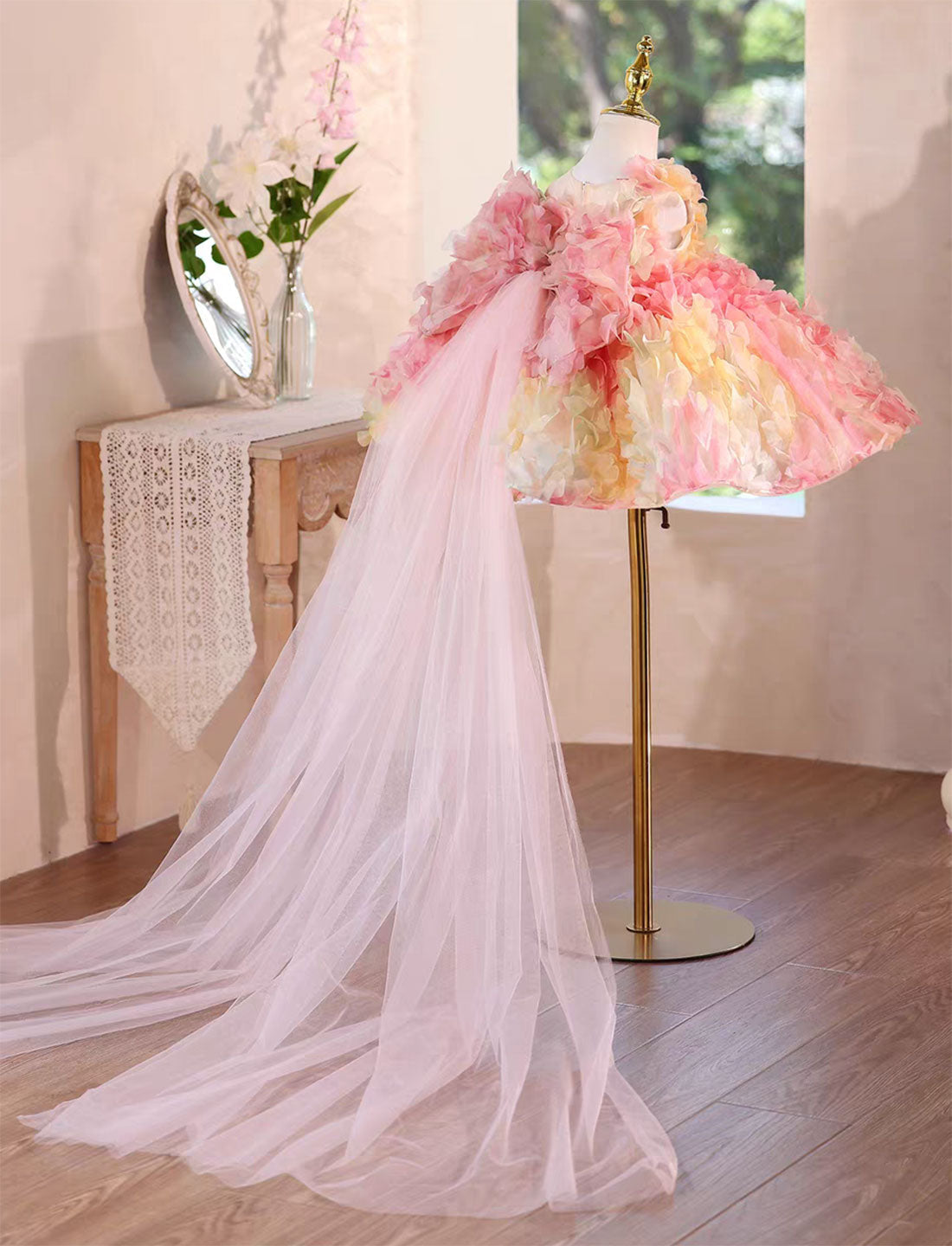 Elegant Coral Princess Flower Girl Dress for Weddings Parties J590