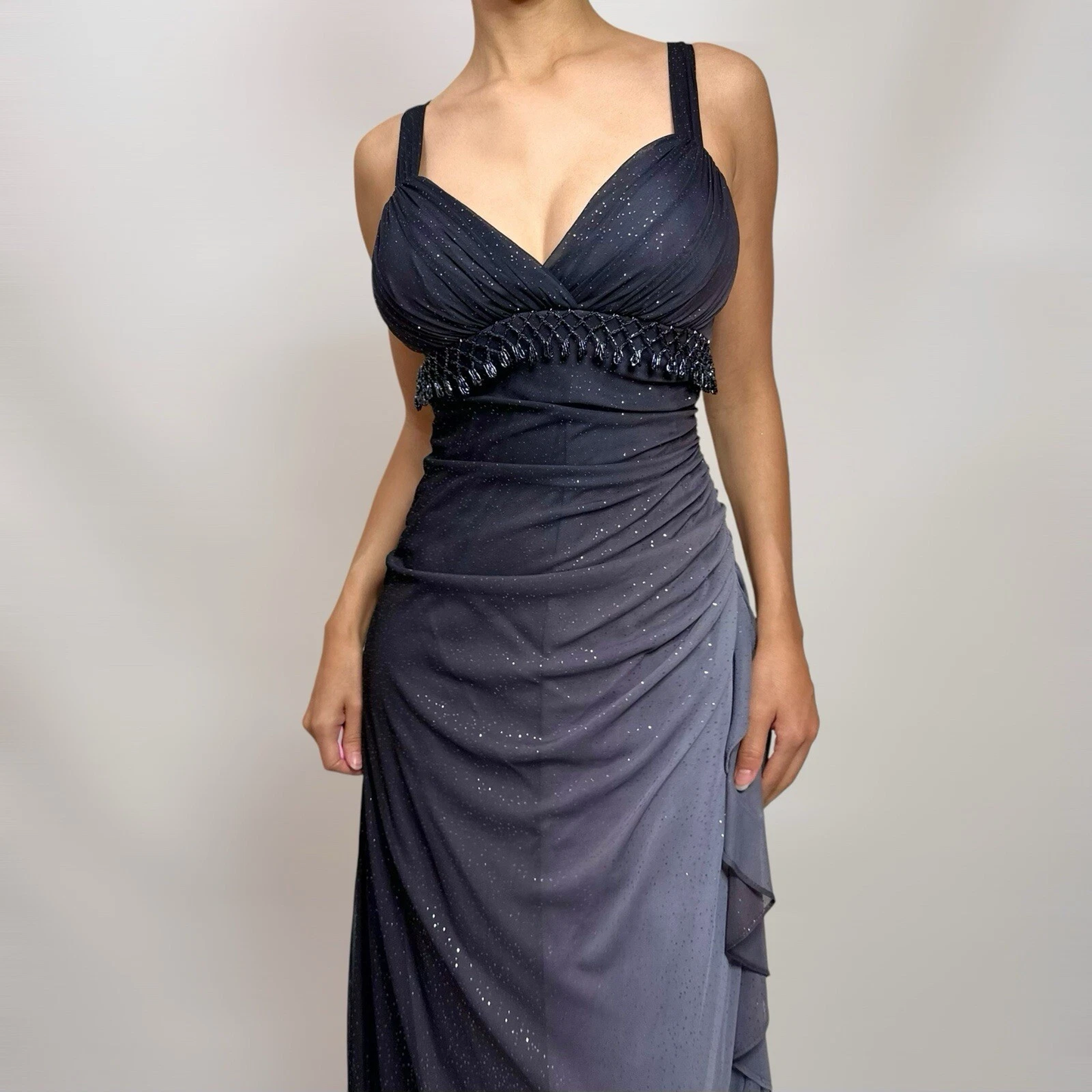 Charming A Line Spaghetti Strap Beaded Navy Blue Ombre Chiffon Party Dress Evening Dress SH2794