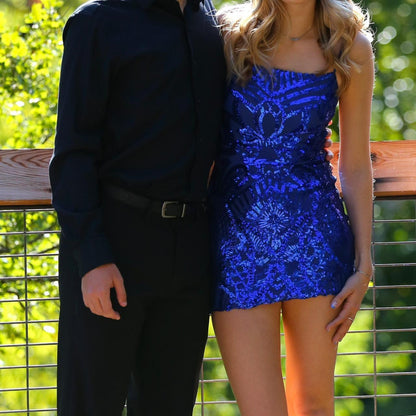 Sexy Sheath Spaghetti Straps Sequin Royal Blue Short Formal Homecoming Dress Middle School Short 16th Birthday Outfits Graduation Dress Cocktail Dresses DH2226