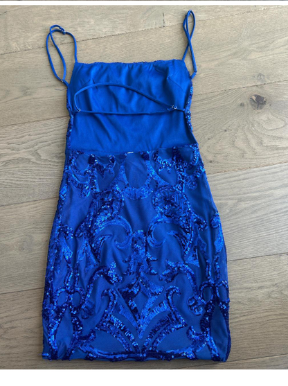 Sexy Sheath Spaghetti Straps Sequin Royal Blue Short Formal Homecoming Dress Middle School Short 16th Birthday Outfits Graduation Dress Cocktail Dresses DH2226