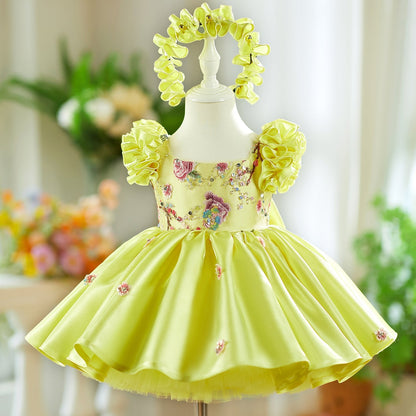 Pink Girl Dress 3D Flowers with Hairband for Kids J026