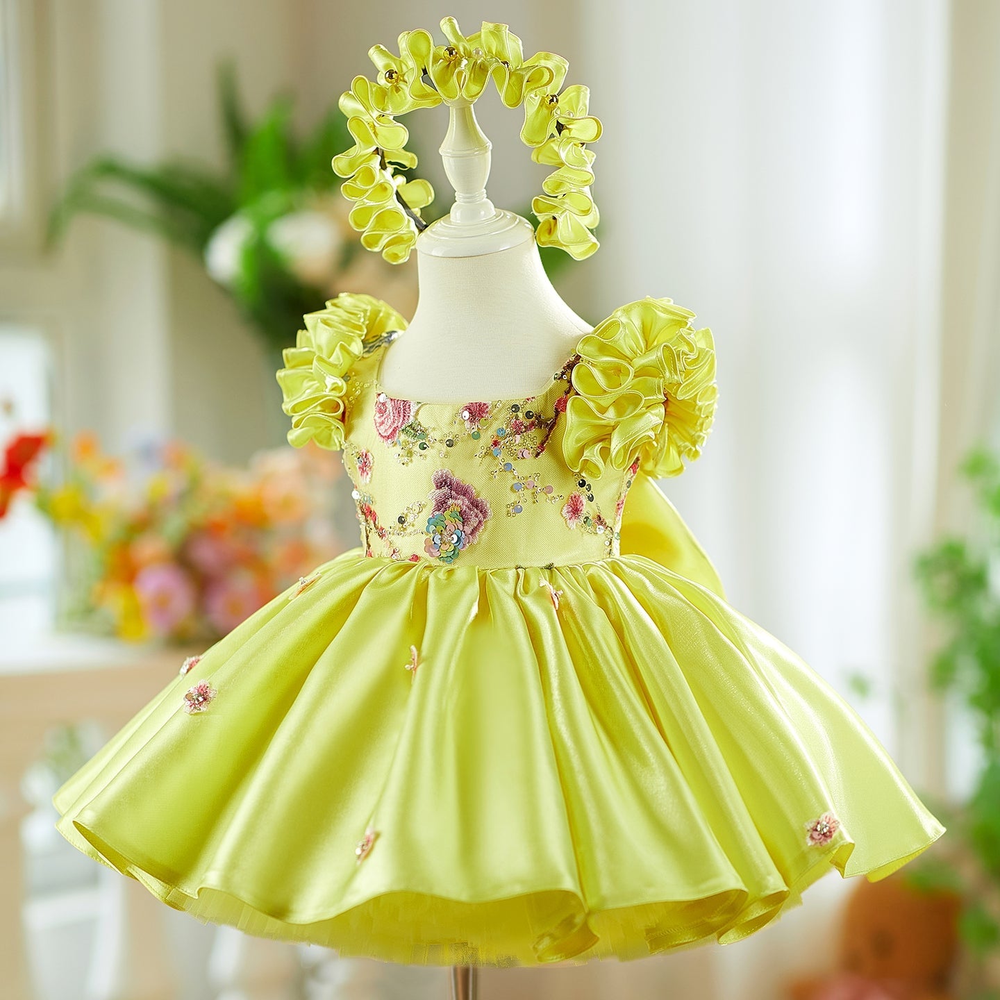Pink Girl Dress 3D Flowers with Hairband for Kids J026