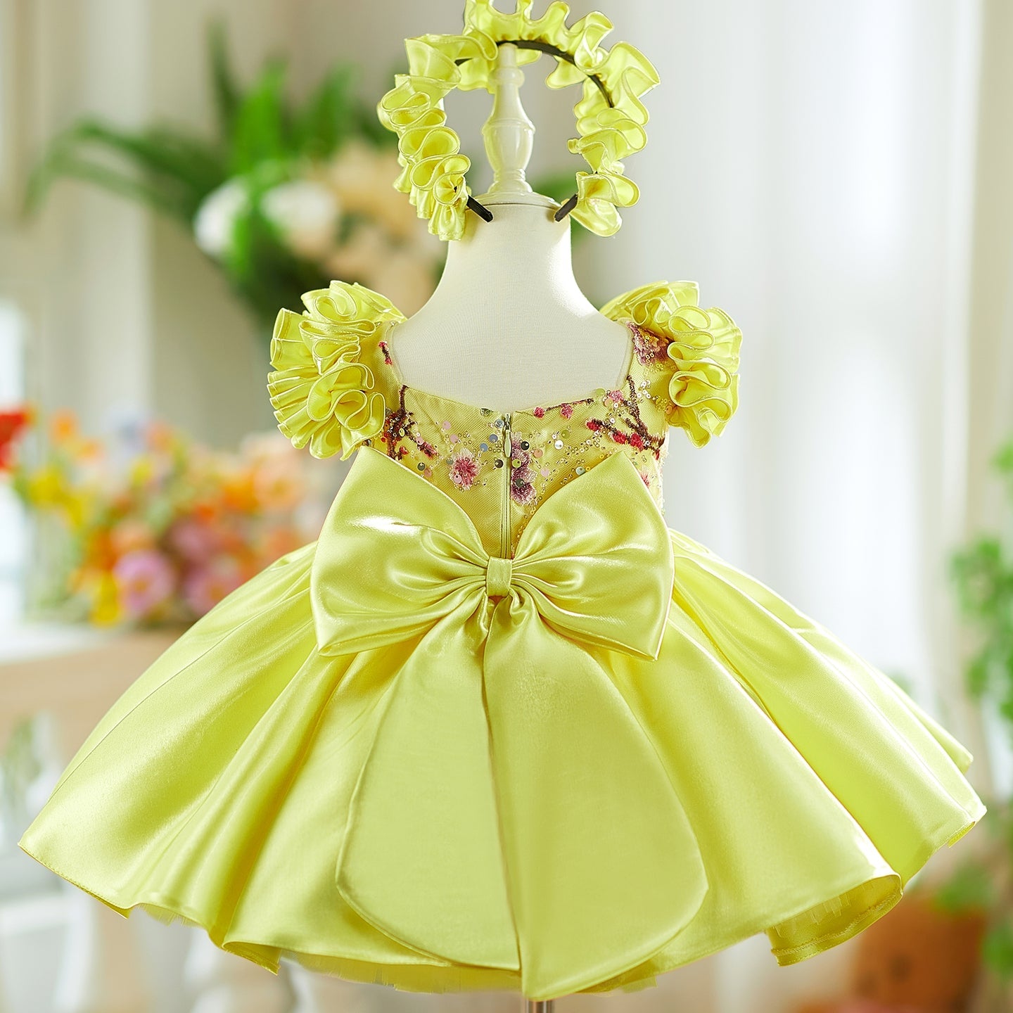 Pink Girl Dress 3D Flowers with Hairband for Kids J026