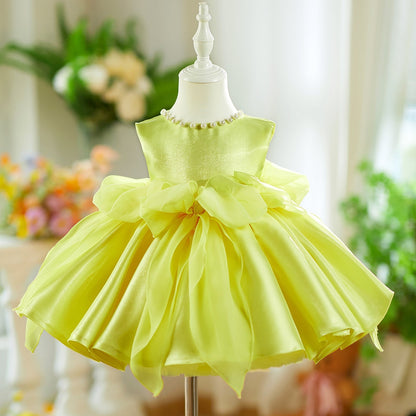 Sleeveless Pink Baby Pearls Princess Girl Dress J208