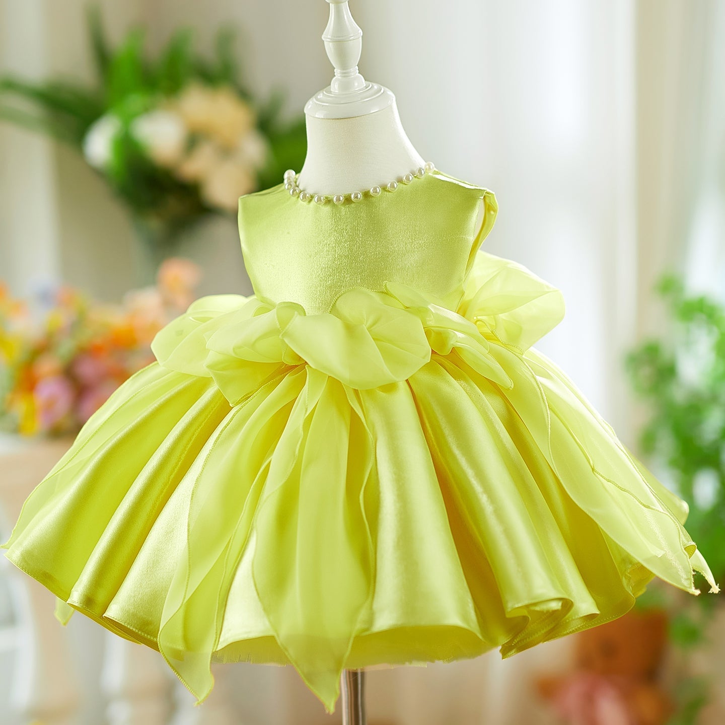 Sleeveless Pink Baby Pearls Princess Girl Dress J208