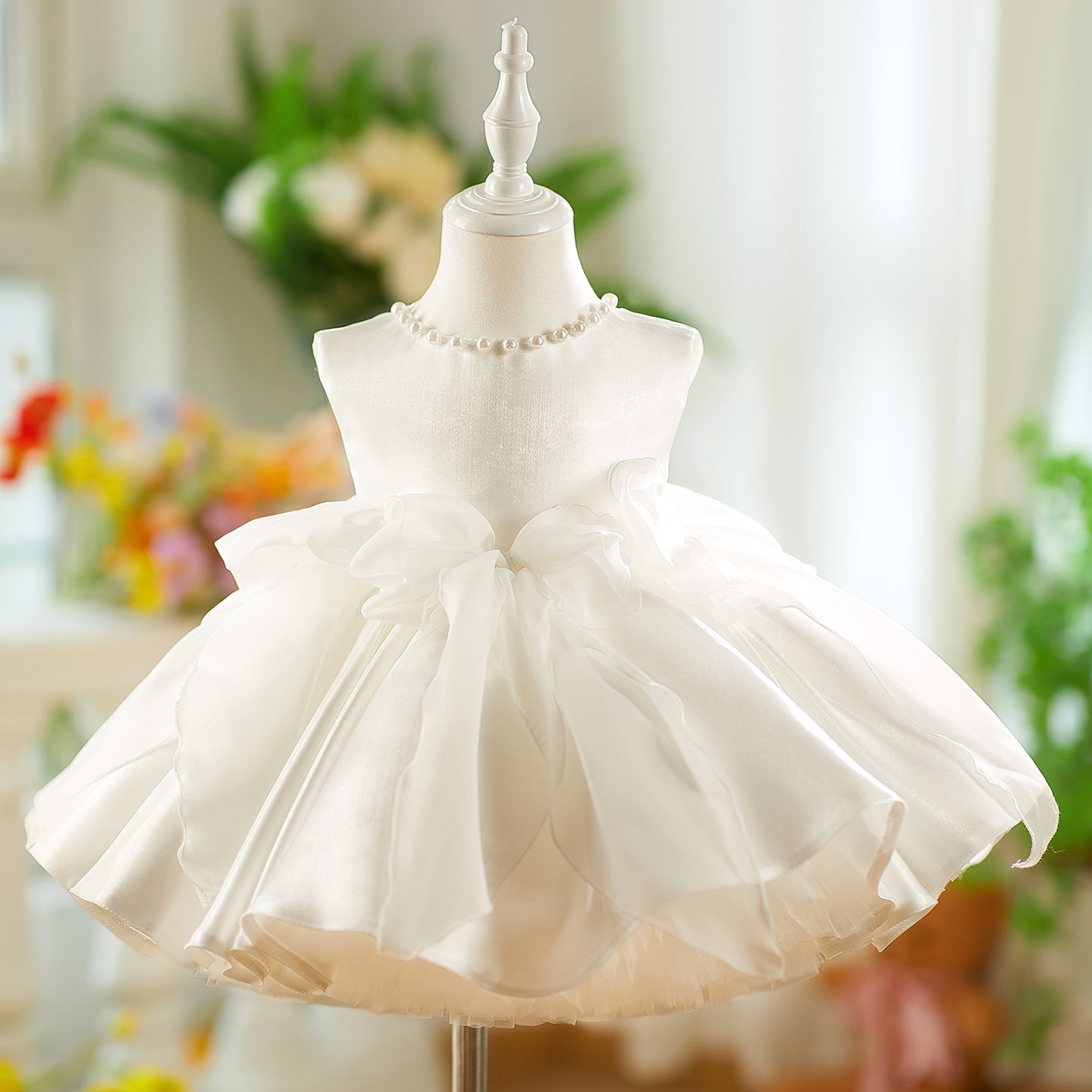 Sleeveless Pink Baby Pearls Princess Girl Dress J208