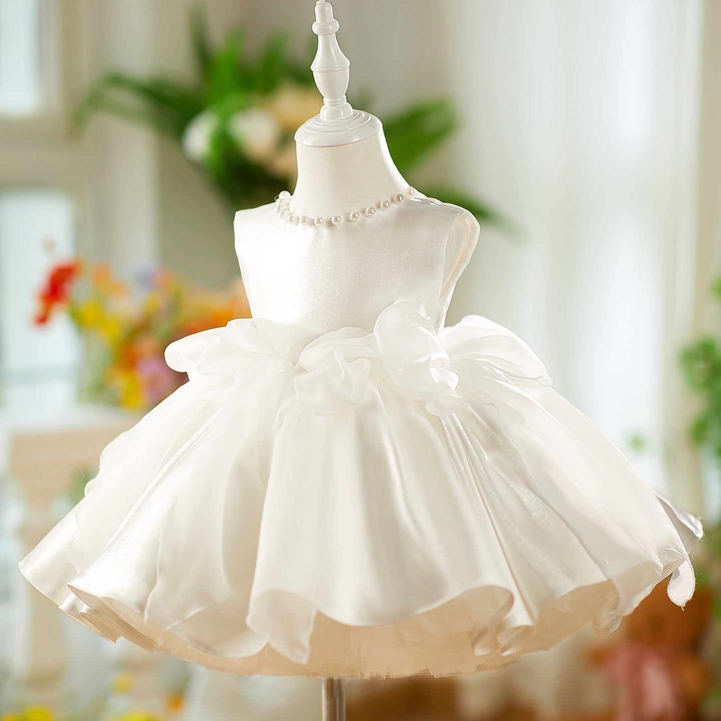 Sleeveless Pink Baby Pearls Princess Girl Dress J208
