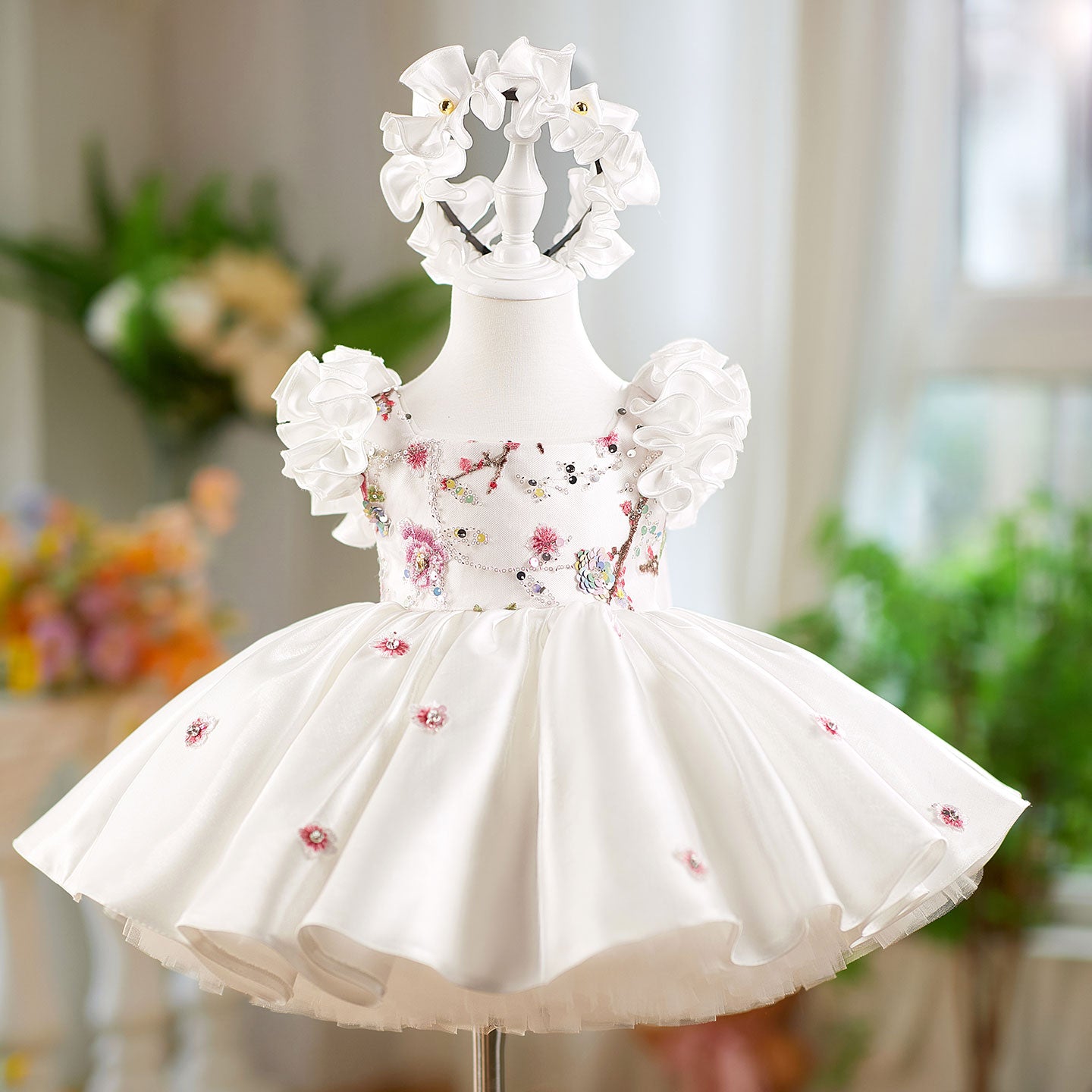 Pink Girl Dress 3D Flowers with Hairband for Kids J026