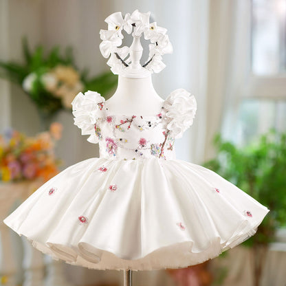 Pink Girl Dress 3D Flowers with Hairband for Kids J026