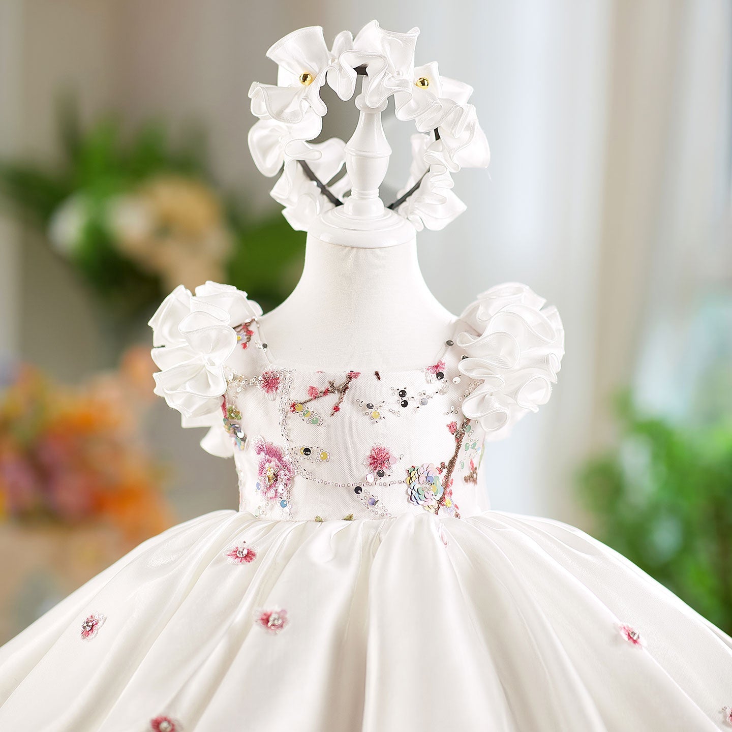 Pink Girl Dress 3D Flowers with Hairband for Kids J026