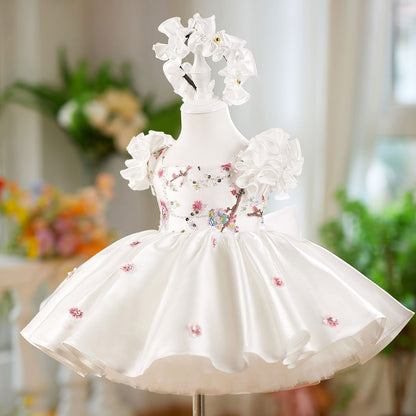 Pink Girl Dress 3D Flowers with Hairband for Kids J026
