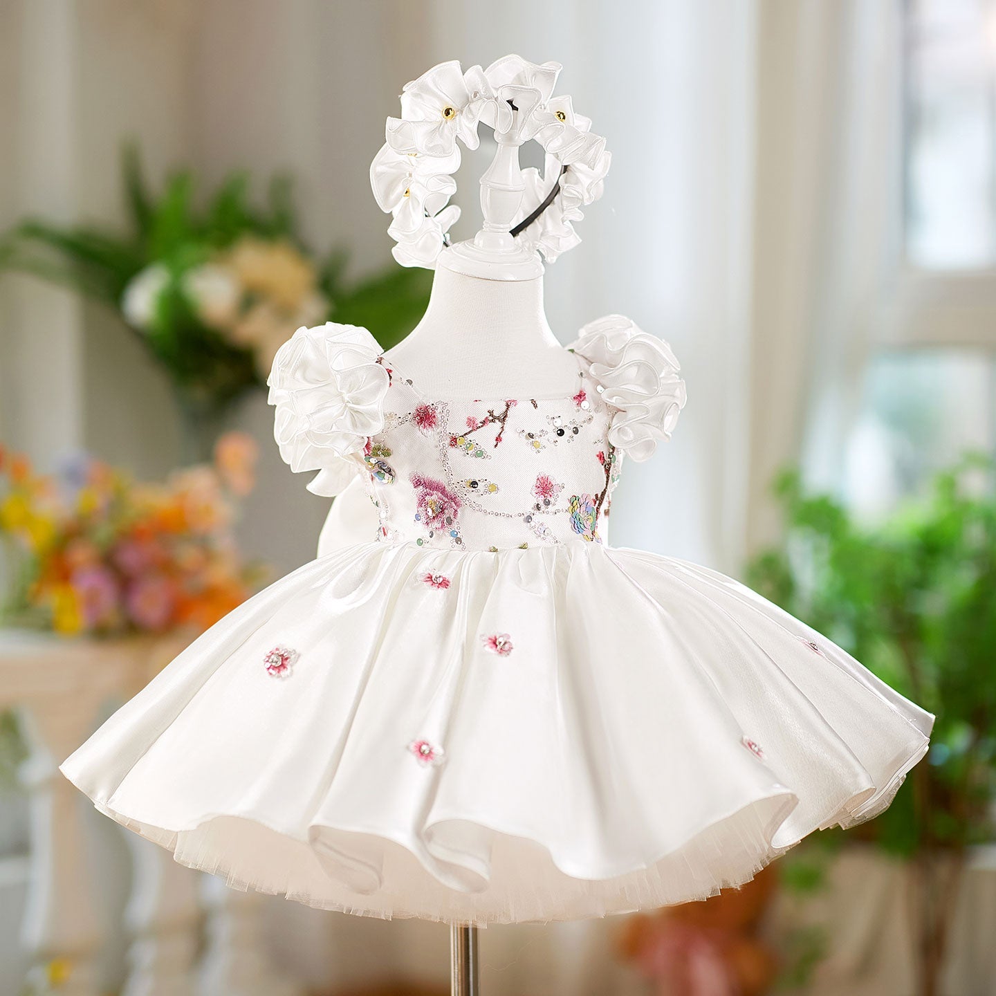 Pink Girl Dress 3D Flowers with Hairband for Kids J026