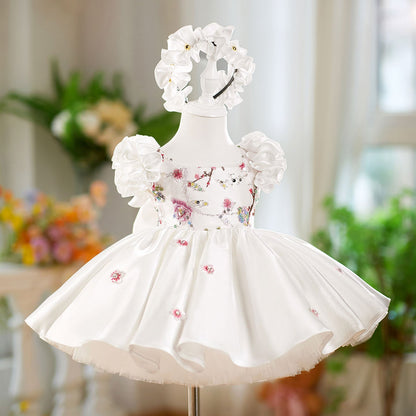 Pink Girl Dress 3D Flowers with Hairband for Kids J026