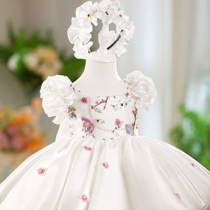 Pink Girl Dress 3D Flowers with Hairband for Kids J026