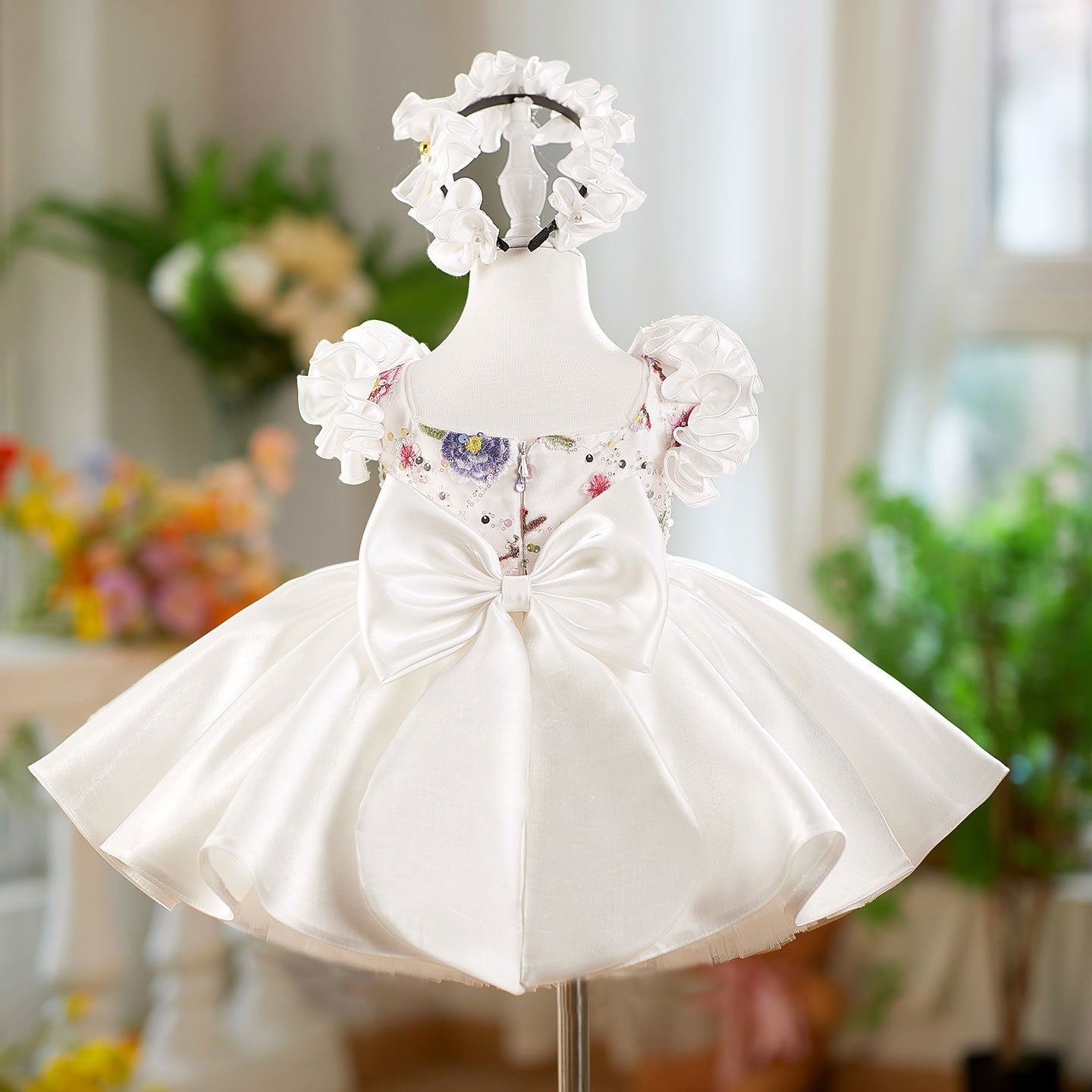 Pink Girl Dress 3D Flowers with Hairband for Kids J026