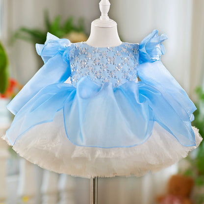 O-Neck Sequin Knee-Length Party Princess Girl Dress J561