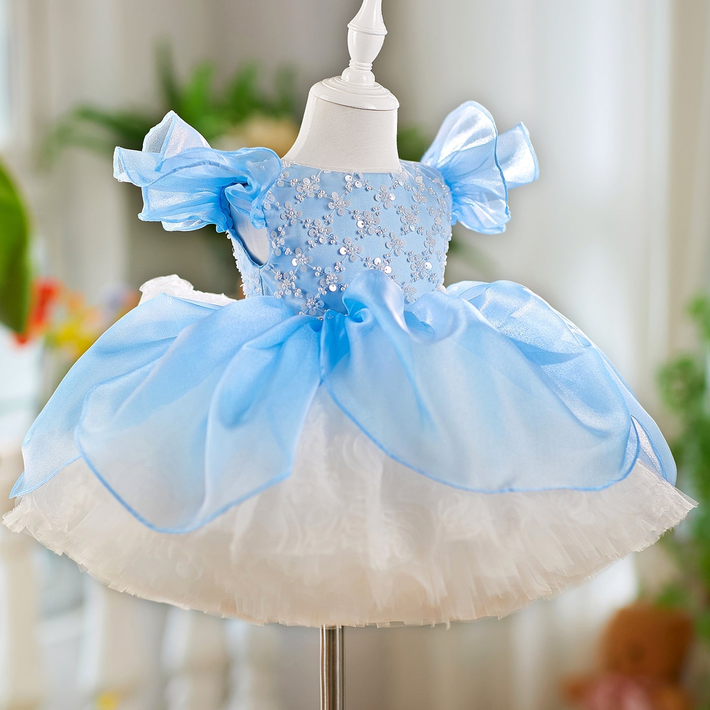 O-Neck Sequin Knee-Length Party Princess Girl Dress J561