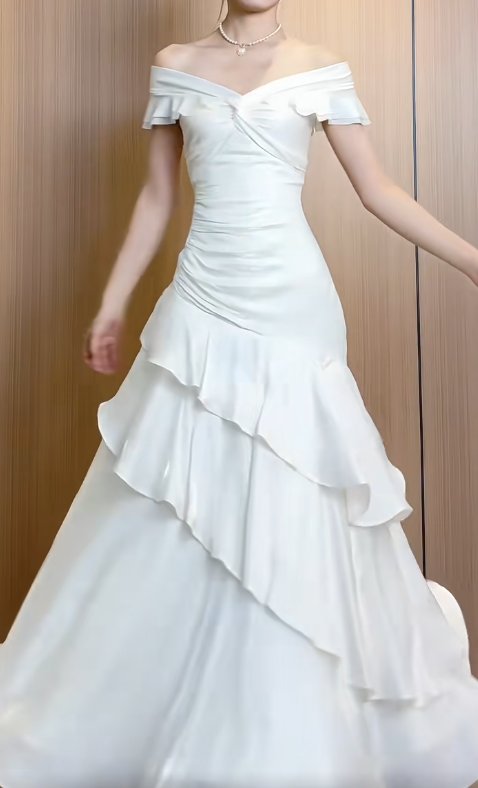 Elegant V-neck Sheath Chiffon Long Prom Dresses White Formal Evening Dresses DP3021