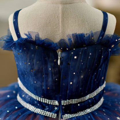 Lovely Blue Flower Girl Dress Princess Birthday Party Gown D159