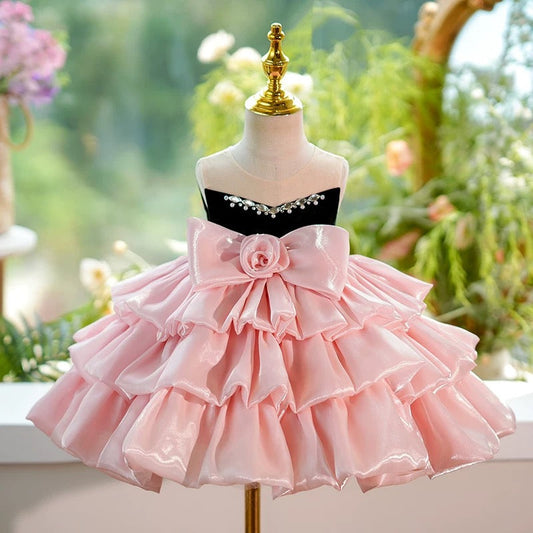 Pink Knee Length Princess 1st Birthday Girl dress J412