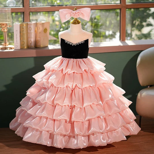 Pink Princess Birthday Girl dress for Pageant Wedding Party J411