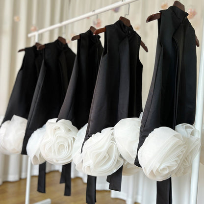 Arabic White Black Girl Dress Flowers Party Gown J180