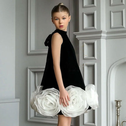 Arabic White Black Girl Dress Flowers Party Gown J180