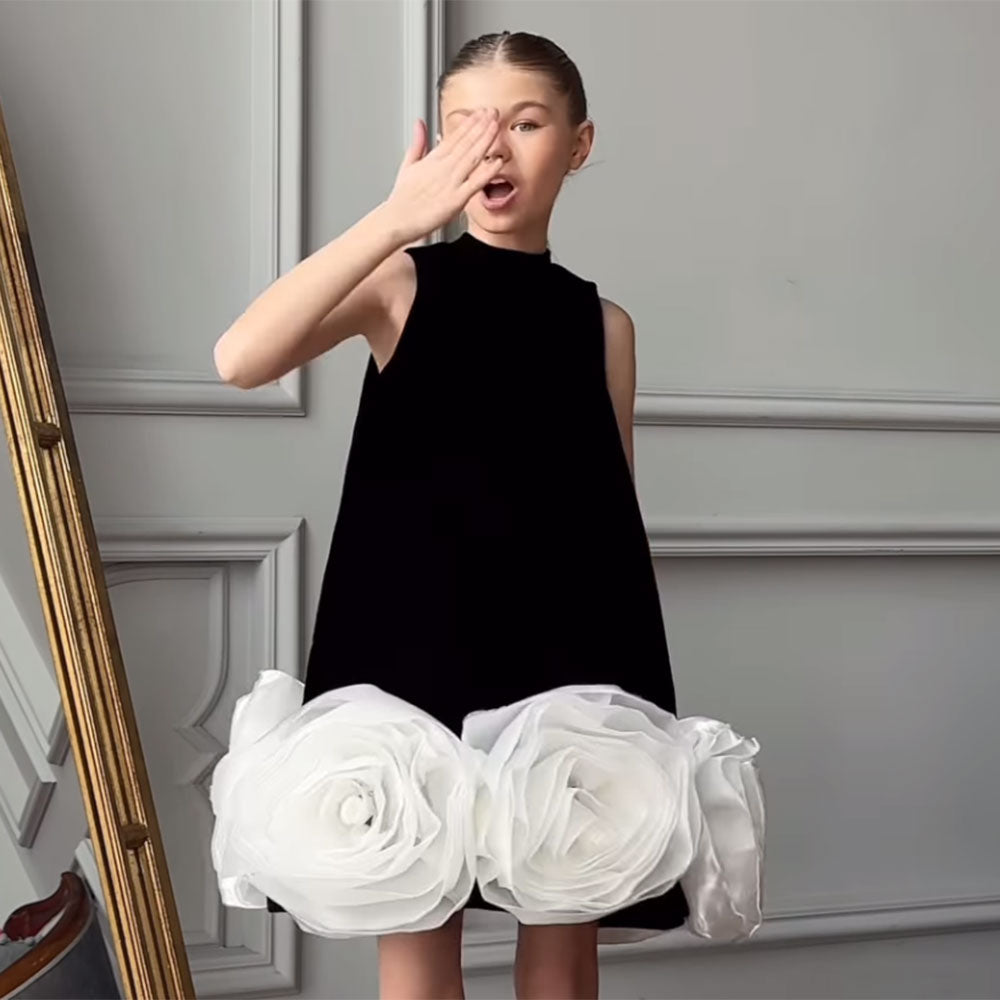 Arabic White Black Girl Dress Flowers Party Gown J180