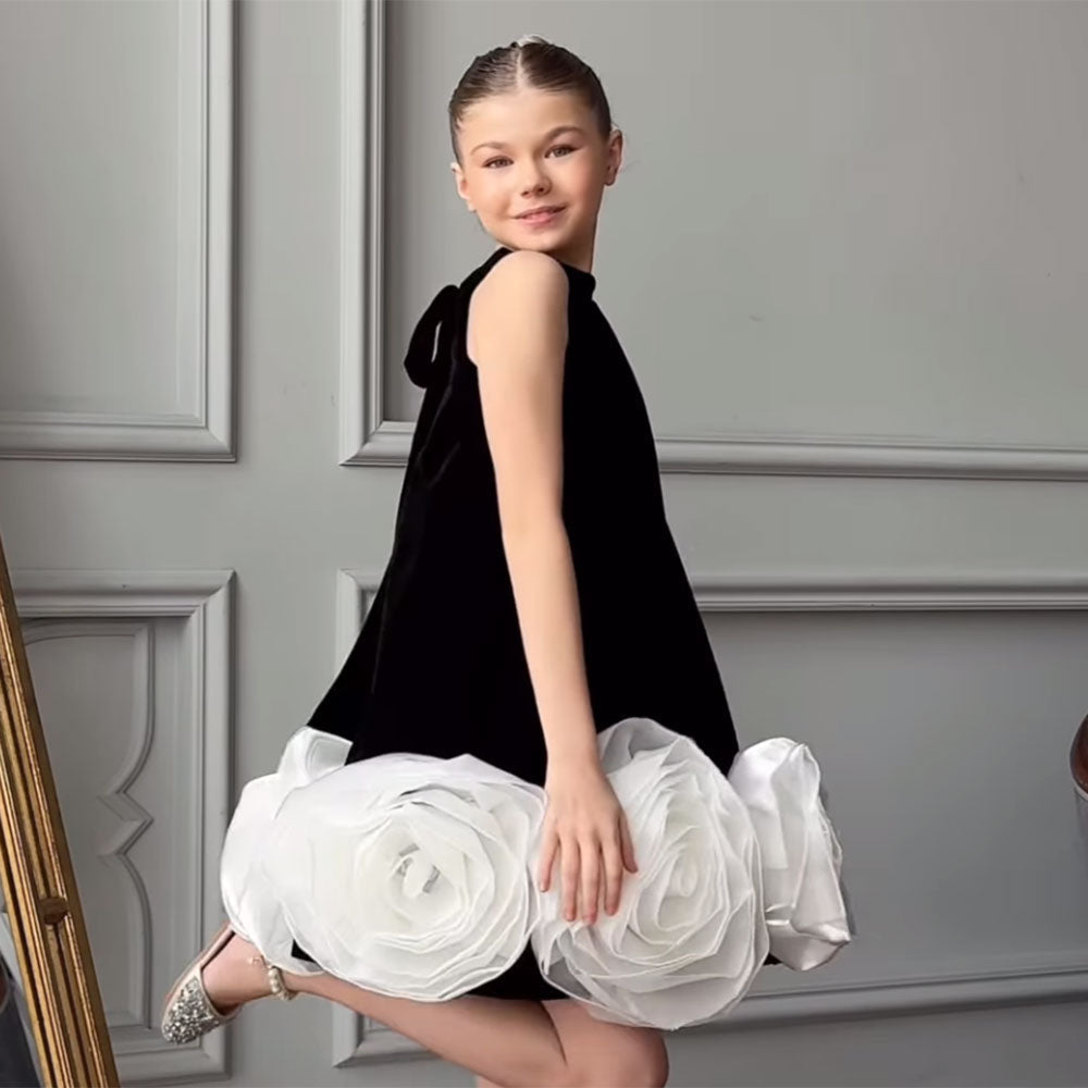 Arabic White Black Girl Dress Flowers Party Gown J180