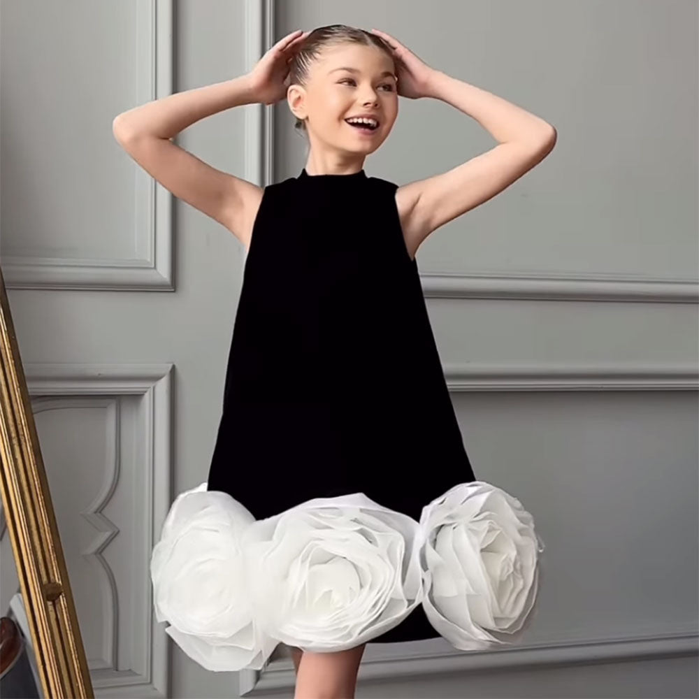 Arabic White Black Girl Dress Flowers Party Gown J180