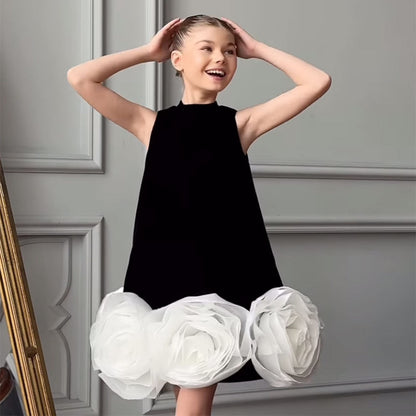 Arabic White Black Girl Dress Flowers Party Gown J180