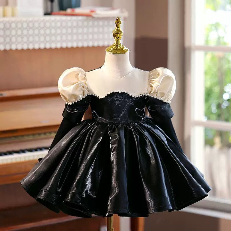 Black Girl Princess Dress Knee Length for 1st Birthday J407