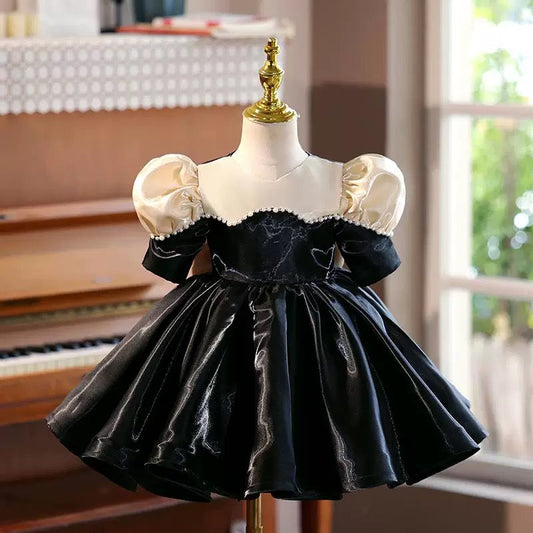 Black Girl Princess Dress Knee Length for 1st Birthday J407