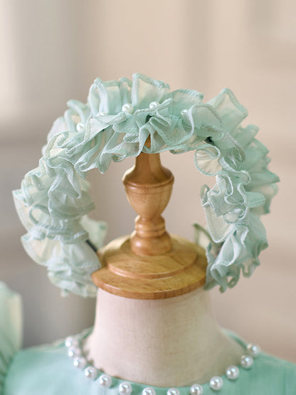 Blue/Green Baby Puffy Sleeve Adorable Girl Dress with Flowers J035