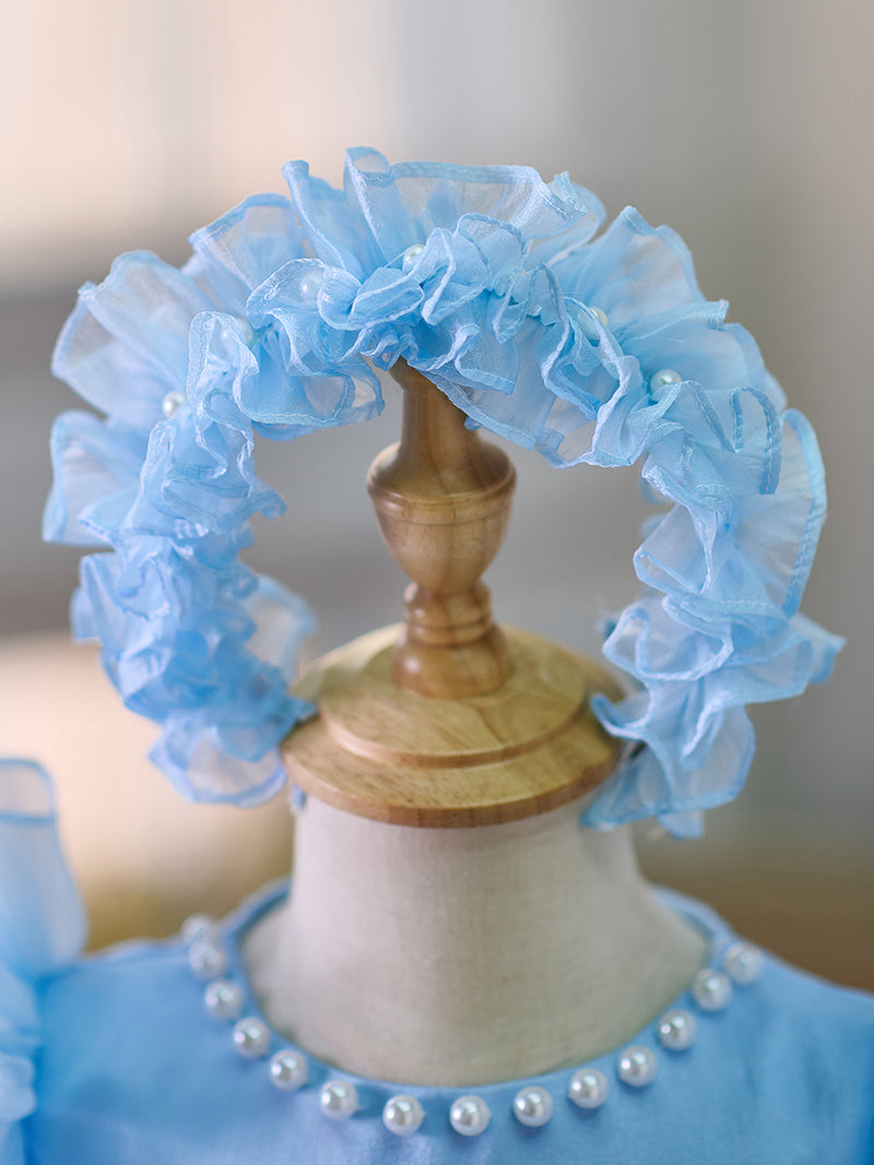 Blue/Green Baby Puffy Sleeve Adorable Girl Dress with Flowers J035